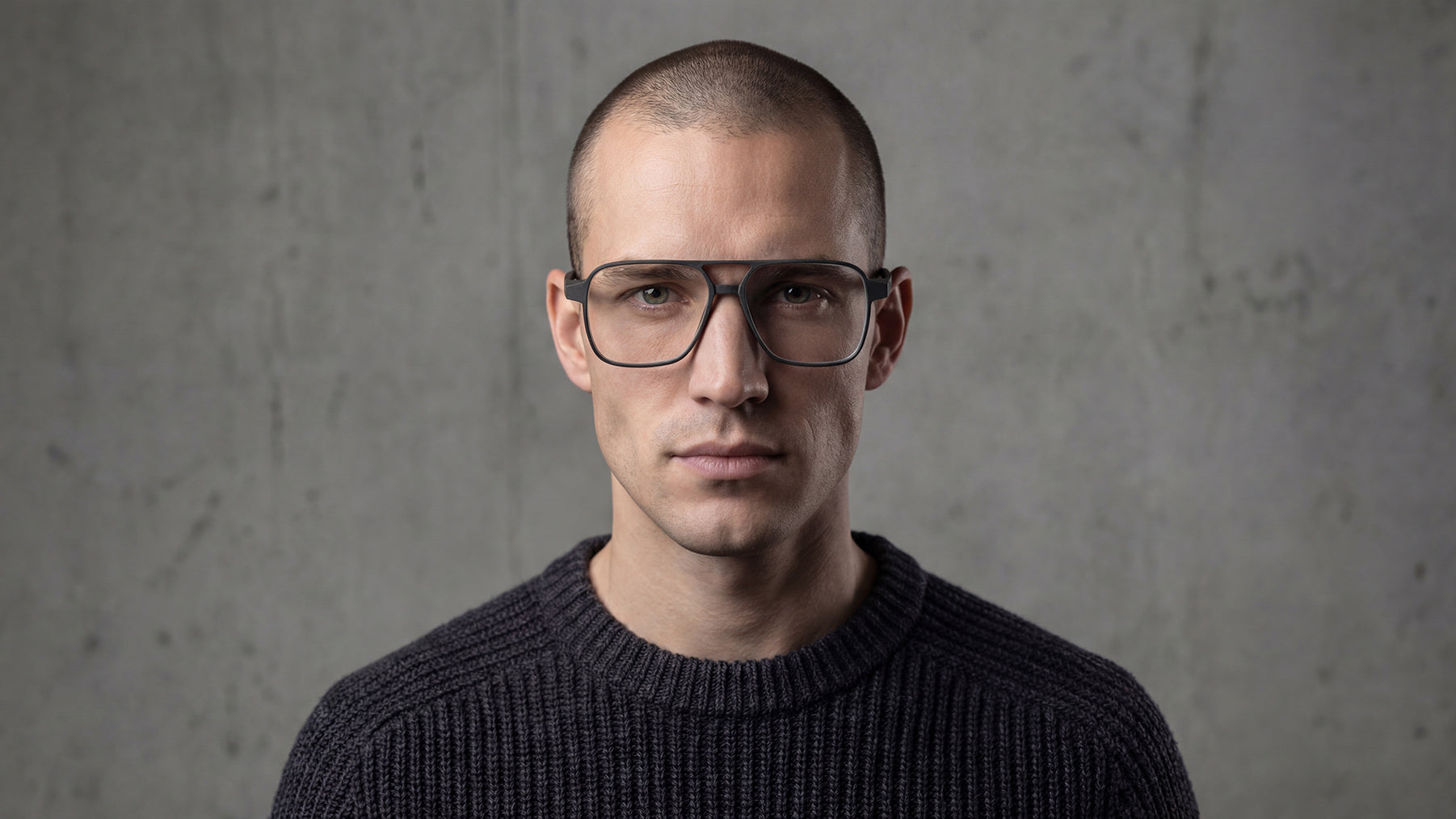 Male model wearing a prescription-ready optical frame developed for private label eyewear collections