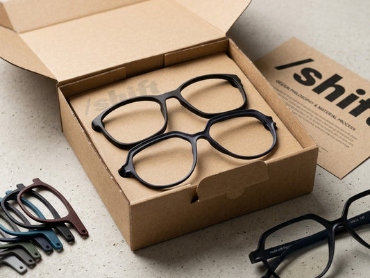 Sample kit showing SLS 3D printed eyewear frames used for private label eyewear development
