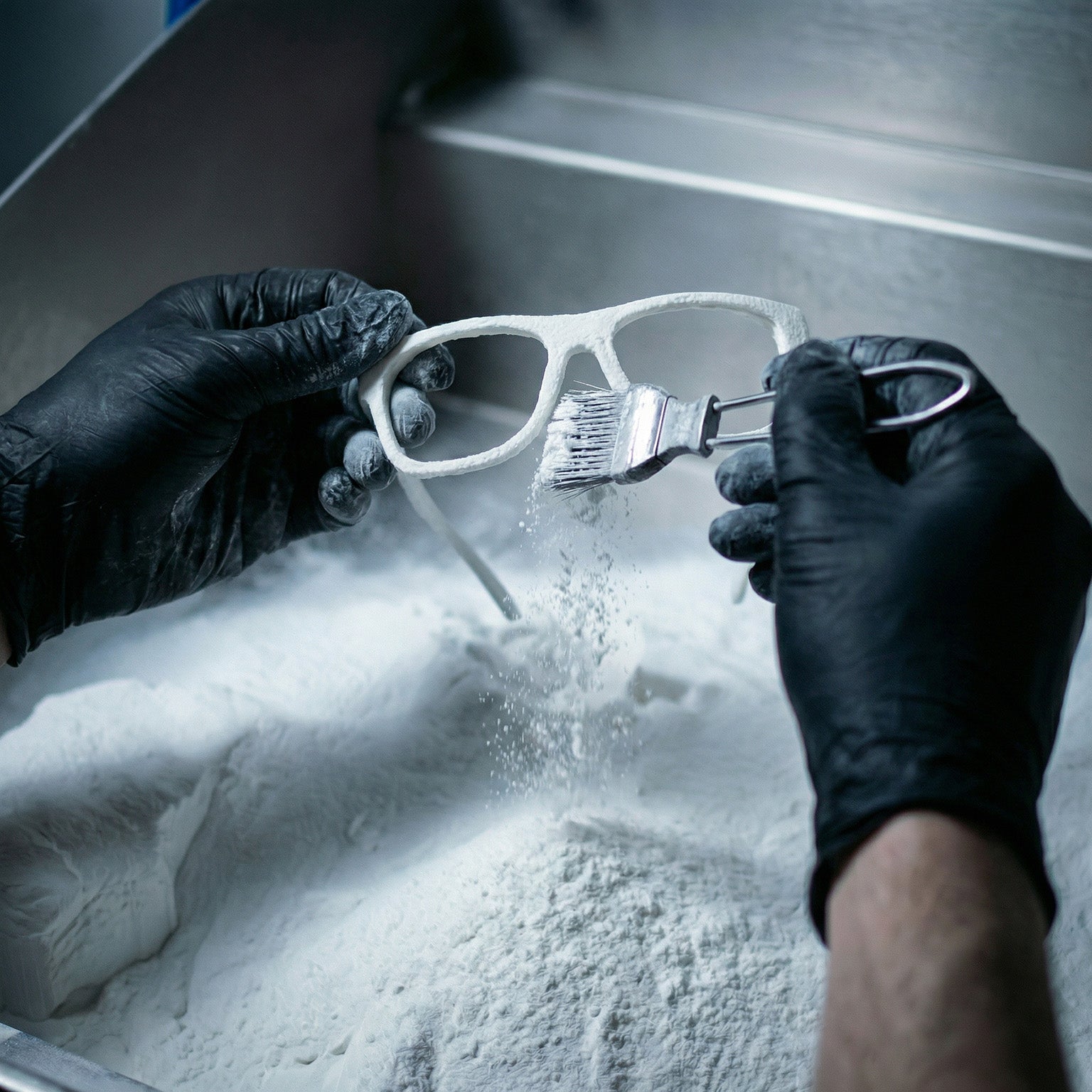 SLS 3D printing process used for producing private label eyewear frames
